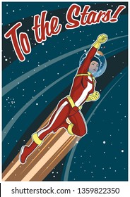 Woman Astronaut Retro Futurism Vintage Poster Style Space Pin Up Girl