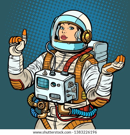 woman astronaut, space exploration. Pop art retro vector illustration vintage kitsch 50s 60s