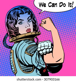 woman astronaut we can do it the power of protest. Retro style pop art