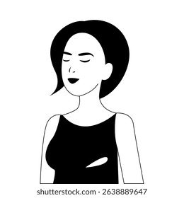 Woman with asymmetrical hair and cutout dress, vector illustration.