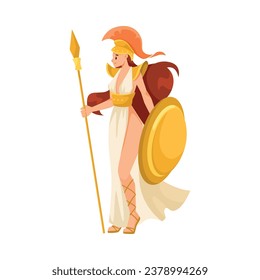 Woman Athena Ancient Greek God and Deity as Figure from Mythology Vector Illustration