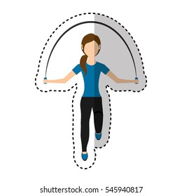 woman athlete avatar character jump rope vector illustration design