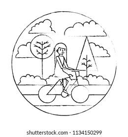 woman athlete in bicycle with landscape