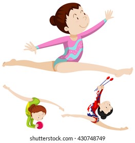 Woman athlete doing floor exercise illustration