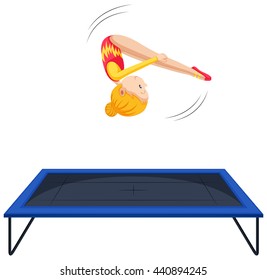 Woman athlete doing gymnastics on trampoline illustration
