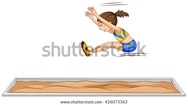 Woman athlete doing\
long jump illustration