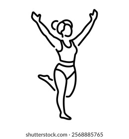 A woman athlete doing victory dance icon in line style 