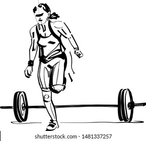 The woman athlete doing weight lifting exercise