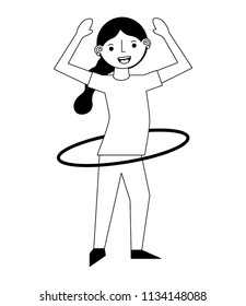 woman athlete with hula hula character