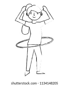 woman athlete with hula hula character