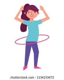 woman athlete with hula hula character