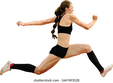 woman athlete jumping triple jump polygon vector