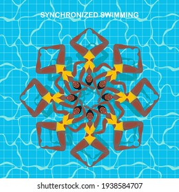 Woman athlete on the performance of synchronized swimming. Set of vector elements in the womens synchronised swimming.