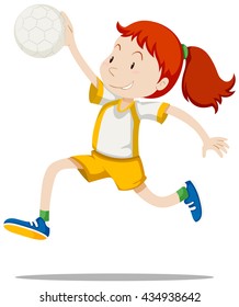 Woman athlete playing handball illustration