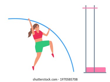 woman athlete pole vault jumping sport competition vector illustration