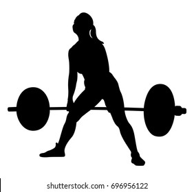 Woman Athlete Powerlifter Exercise Deadlift Black Silhouette