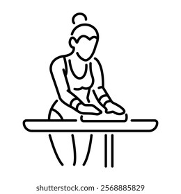 A woman athlete putting chalk on hands icon in linear style 