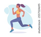 Woman Athlete Running Long Distance Marathon Vector Illustration