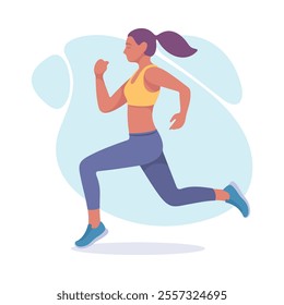 Woman Athlete Running Long Distance Marathon Vector Illustration