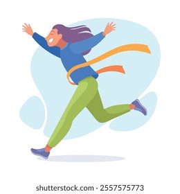 Woman Athlete Running Long Distance Marathon Vector Illustration