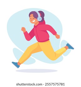 Woman Athlete Running Long Distance Marathon Vector Illustration