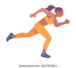 Woman Athlete Running Long Distance Marathon Vector Illustration