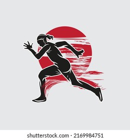 A woman athlete runs fast. Sport person character vector illustration.Good for sport club or event logo.