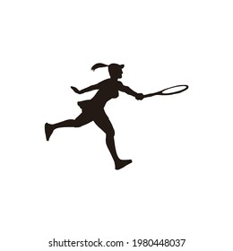 woman athlete swing her tennis racket silhouette - tennis cartoon athlete silhouette isolated on white