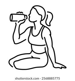 A woman athlete take water break icon in line style 