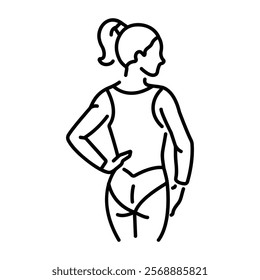 A woman athlete wearing sparkling leotard icon in line style 