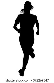 Woman athletes on running race on white background