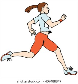 Woman athletes on running race. Marathon Runner. Vector