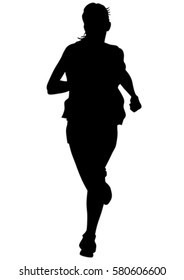 Woman athletes on running race on white background