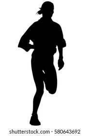 Woman athletes on running race on white background