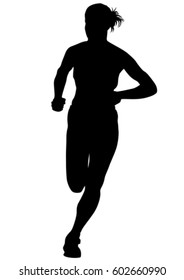Woman athletes on running race on white background