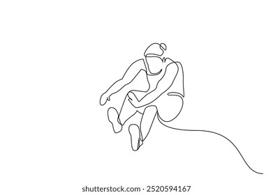 Mujer Atleta Olímpica Arena Salto de longitud Estilo de vida Una línea Vector de diseño de arte