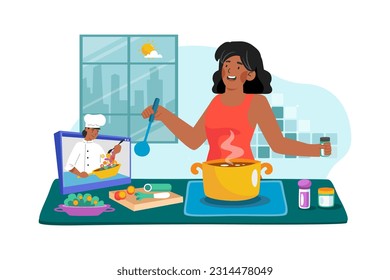 A woman attends a morning cooking class to learn new recipes and techniques.
