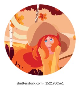 Woman in autumn design, season nature ornament garden decoration and botany theme Vector illustration