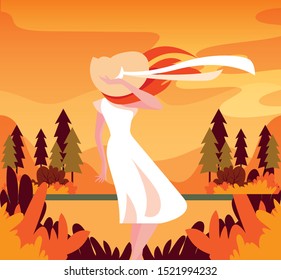 Woman in autumn design, season nature ornament garden decoration and botany theme Vector illustration