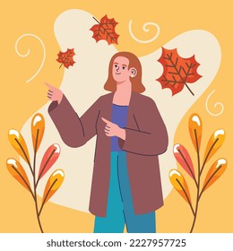 woman with autumn leafs character