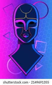 Woman avatar cyberpunk. Futuristic cyborg woman avatar. Vector illustration