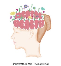 Woman avatar with flowers on her head Mental health Vector illustration