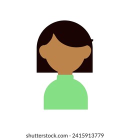 Woman avatar mockup. Flat, brown skin, avatar mockup, green sweater, brown hair. Vector icon