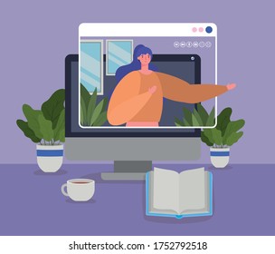 Woman avatar on computer in video chat design, Call online conference and webcam theme Vector illustration