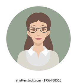 Woman avatar, portrait in flat style. vector icon concept of teacher, consultant, assistant, office worker