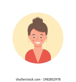 Woman avatar, portrait of young caucasian woman in flat style.Vector graphics