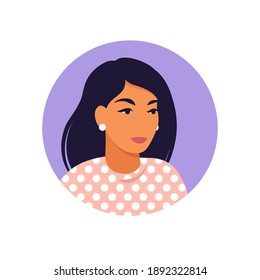 Woman avatar, portrait of a young woman in retro style. Portrait of a woman. Minimalist. Flat. Vector illustration