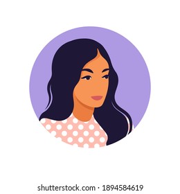 Woman avatar, portrait of a young woman in retro style. Portrait of a woman. Minimalist. Flat. Vector illustration
