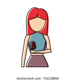 woman avatar  with   red hair  an chocolate  ice cream vector il