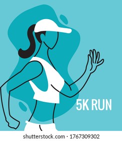 Woman Avatar Running And 5k Run Vector Design Design, Marathon Athlete Training And Fitness Theme Vector Illustration